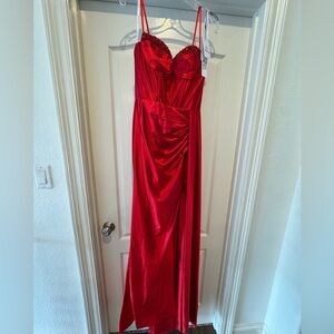 NWT Jovani Red Sweetheart Neck High Slit Dress 37530